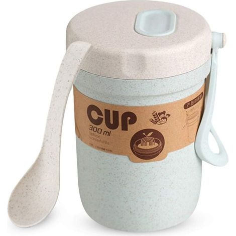 Muesli Cup, Muesli Pot, 300ml Portable Container for Milk Cereal Muesli, Microwaveable, BPA-Free, Spill-Proof, with Breakfast Spoon (Blue) - Fei Yu (1/5)