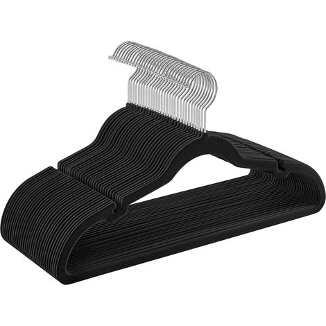 SONGMICS Grucce Appendiabiti in Velluto 30 Pezzi, Antiscivolo, Scanalature su Spalle, Barra per Pantaloni, Gancio Girevole a 360°, Salvaspazio, Spesso 0,6 cm, Largo 43 cm, Nero Inchiostro CRF029B03 (1/5)
