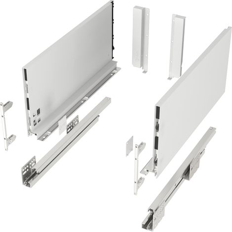 Schubladensystem JUNKER SLIM weiß H: 199 mm SoftClose bis 40 kg belastbar mit 13 mm schlanken Schubladenzargen - Nennlänge 450 mm