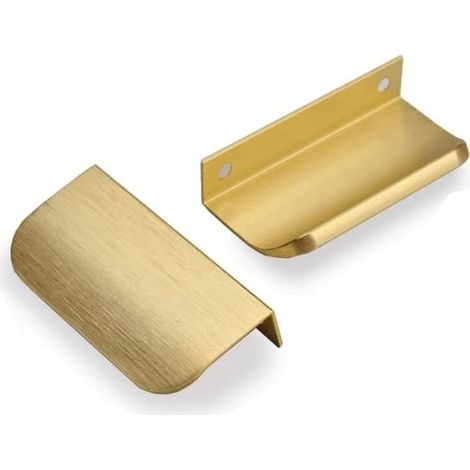 Set of 6 invisible handles, kitchen cabinet handles, gold finish – brushed gold kitchen handles, brushed brass drawer handles in aluminum alloy, 64 mm hole spacing, brushed gold (1/5)