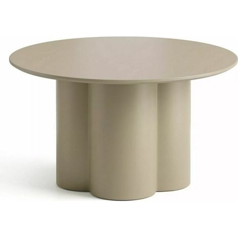 Table basse ronde beige laquée 80 cm pied trèfle Marie (1/3)