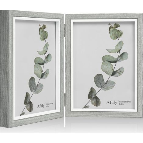 Cadre photo double 7x5, aspect bois gris, peut contenir 2 photos, pose libre, idéal pour Noël, la famille, les amis ou un mariage. (1/5)