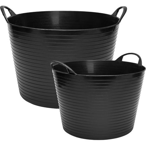 Garronda Flexibler Wäschekorb Set 26 L und 42 L für Haushalt, Bad, Waschküche und Transport robuster Tragekorb zur vielseitigen Aufbewahrung GD-0185, Schwarz