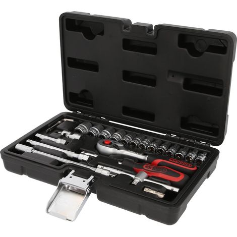 Kstools – Coffret cliquet et douilles 1/4' – 25 pièces – Acier chrome vanadium – Système FlankTraction – Finition satinée