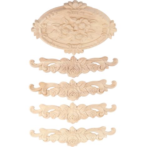 Appliques en bois de style européen, aspect raffiné, incrustation d'angle décorative en bois sculpté pour la décoration de portes de placards (1/5)