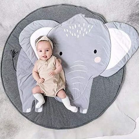Alfombra de gateo para bebés, alfombra de juegos, alfombra de gateo infantil, diseño redondo de animales, alfombra infantil, alfombra para niñas y niños, 90x90cm (Elefante) (1/5)