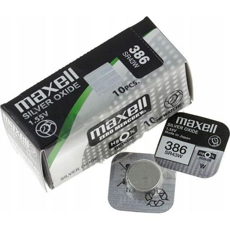 386 Maxell 1,55vdc 125mah Ossido d'argento Sr43sw 386/maxell Batteria orologio