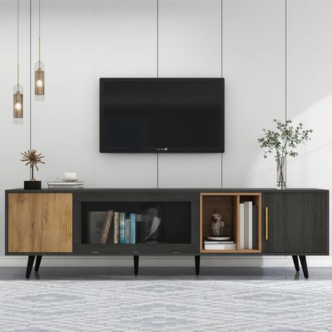 MEUBLIV TV-Möbel 200 x 55,5 x 40 cm grau-braun – mit Kabelmanagement und Stauraum