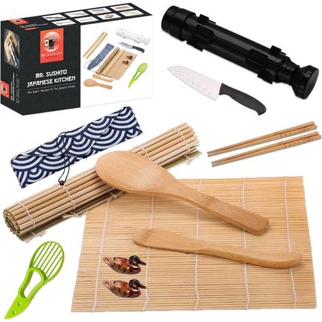 Set à sushi – Machine à sushi – Rouleau de bambou – Baguettes – Noir – Fait maison (1/5)