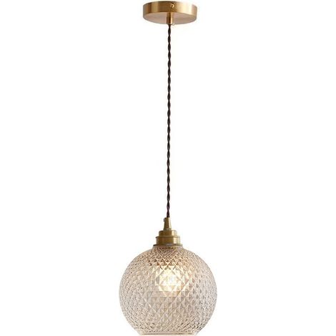 Lampe Suspension Verre dore 15cm Forme d'ananas Tête de lampe en laiton Pas de source lumineuse (1/5)