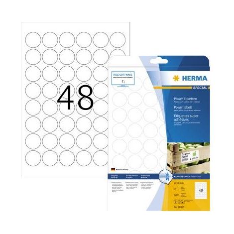 HERMA Etiketten A4 weiß 30 mm rund extrem haftend 1200 St. (10915) (1/5)