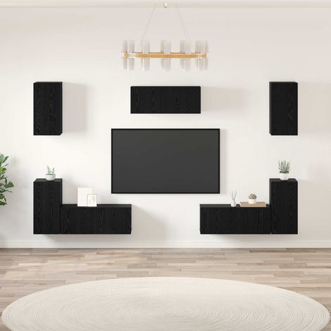 TV-Schrankset 7 pcs Schwarz Eichen-Optik Holzwerkstoff