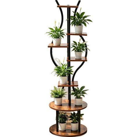 Soporte para plantas, 145 cm de altura, 7 niveles, construcción metálica, fácil montaje, versátil para uso interior/exterior. (1/5)
