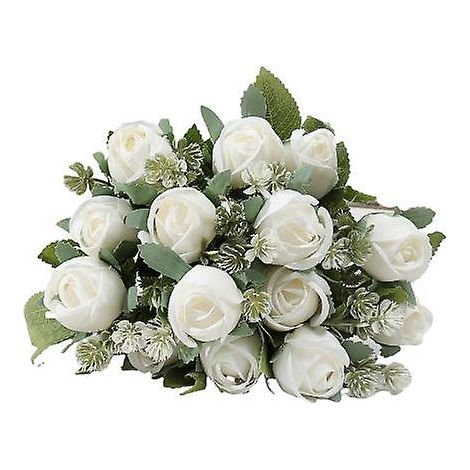 Bouquet de roses artificielles exquis, réaliste, facile d'entretien, ne se décolore pas, décoration polyvalente, branches de fleurs en plastiqueblanc (1/5)