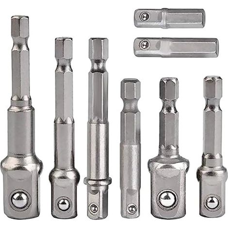 Lot de 8 adaptateurs de douille, adaptateur hexagonal 1/4" vers douille 1/4", 3/8", 1/2", pour perceuse et visseuse sans fil, douilles et porte-embouts (1/4)