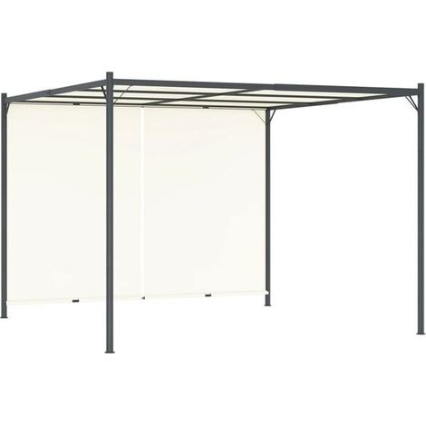 Une pergola avec toit réglable, blanc crème, 3x3 mètres, acier. (1/5)