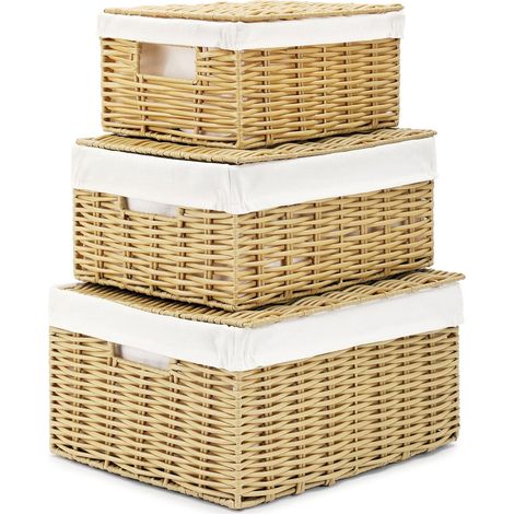 3 PCS Bacs de Rangement en Rotin avec Couvercles, Petit Moyen Grand