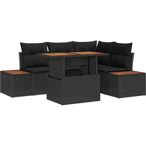 Garden Sofa Set with Storage 5 pcs Black Poly rattan vidaXL