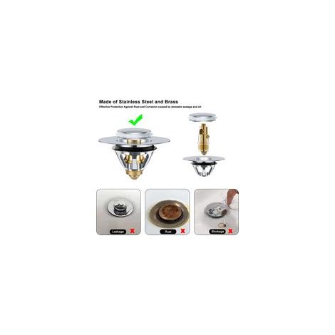 Bouchon de lavabo, Pop up Bouchon de vidage Universel, Bouchon de vidage pour lavabo à Poser avec Tamis Anti-Clogging, pour Entre Salle de Bain Cuisine lavabo Accessoire de vidage H684 (1/5)