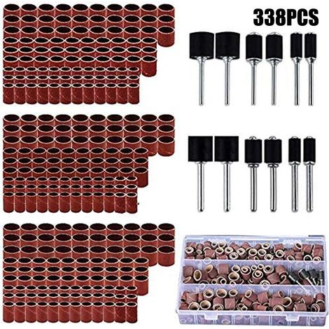 338-teiliges Schleiftrommelset, Schleifpapierringe und Schleifköpfe, geeignet für Dremel Elektrowerkzeuge.