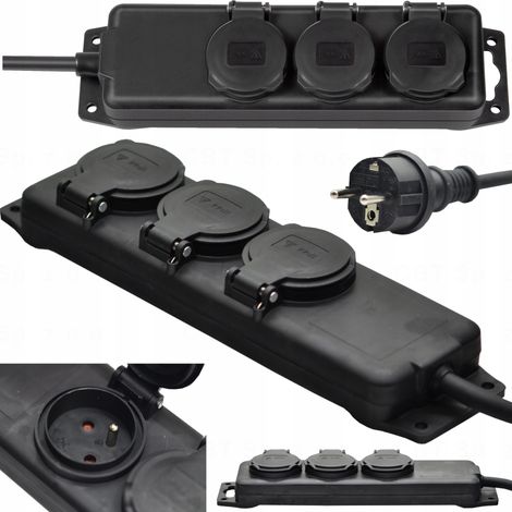 Distributore di prese multiple IP44 3 prese nere 2m H07RN-F 3G1.5 FR brennenstuhl (1/5)