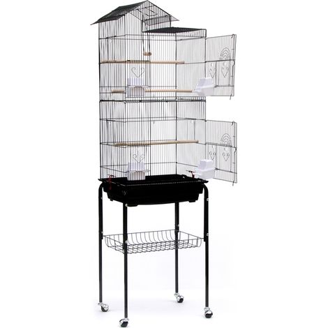 Skecten Jaula para Pájaros Jaulas Grandes ,con Soporte y Ruedas de Metal, Negro 46x35.5x158.5cm