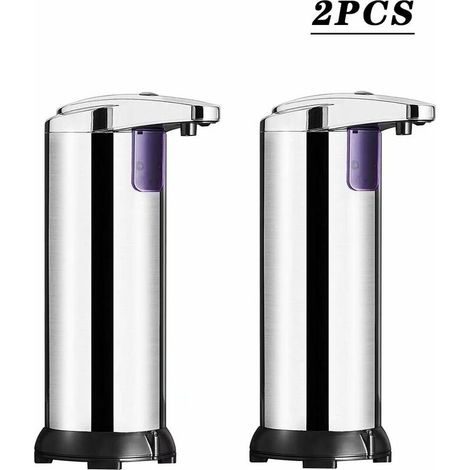 Distributeur automatique de savon en acier inoxydable a détecteur de mouvement infrarouge sans mains pour cuisine et salle de bain 250 ml - 2pcs