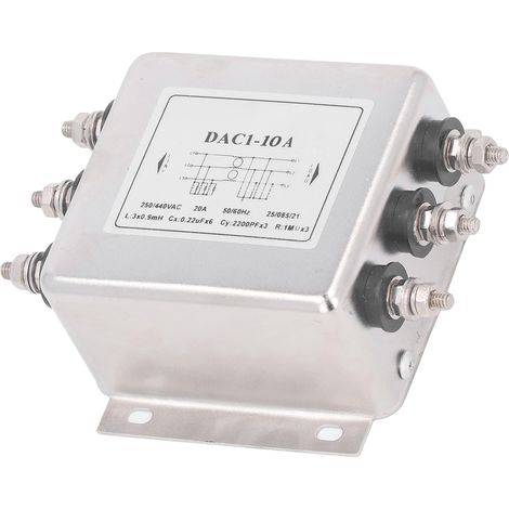 Filtre de puissance DAC1-10A, purificateur d'alimentation triphasé à trois fils, filtre anti-interférences électromagnétiques, protection contre les interférences, AC 250 V/440 V, 50/60 Hz (1/5)