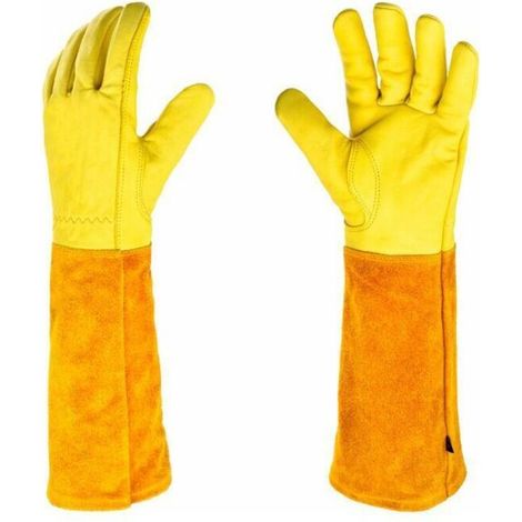 Gartenhandschuhe für Damen und Herren, Gartengeschenke (M), rosafarbene, dornenfeste Lederarbeitshandschuhe für Damen, Gartenhandschuhe aus Leder, Gartengeräte, lang, verstellbare Größe
