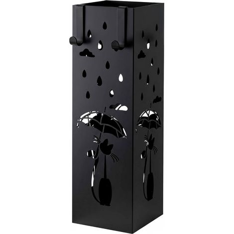 Portaombrelli Design Quadrato In Metallo Con Decorazione Gatto Vaschetta Removibile Scolapioggia Base Antiscivolo 2 Ganci Laterali Per Ingresso Casa E Ufficio 49 X 15.5 X 15.5 Cm Nero (1/5)