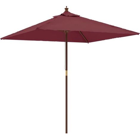 Parasol de jardin avec mât en bois bordeaux, dimensions : 198 x 198 x 231 cm (1/5)