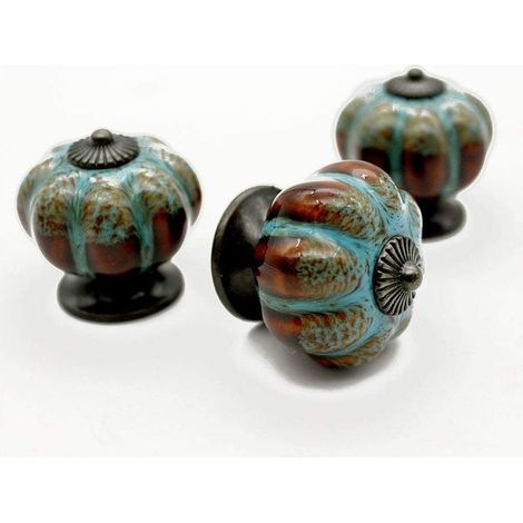 Juego de 3 pomos para puertas, cajones y armarios, de cerámica, con un elegante diseño retro en forma de calabaza - Azul (1/5)