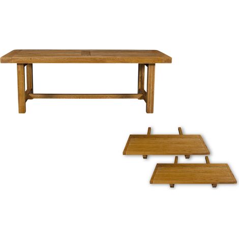 Hellin – Table de ferme extensible en chêne moyen – 220/320 cm pour 10 à 14 convives – Plateau renforcé 80 mm – Idéale pour intérieurs rustiques (1/5)