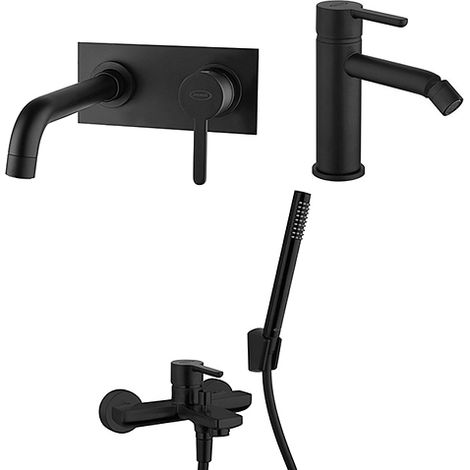 Set Rubinetti Jacuzzi per lavabo a parete con piastra e bidet senza scarico e vasca serie Sunset YO nero opaco (1/5)