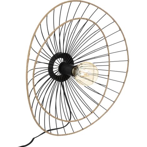 Atmosphera – Applique murale métal noir 45 cm – Abat-jour en métal avec effet bois – Compatible ampoules E27 – Éclairage élégant pour salon et chambre (1/5)