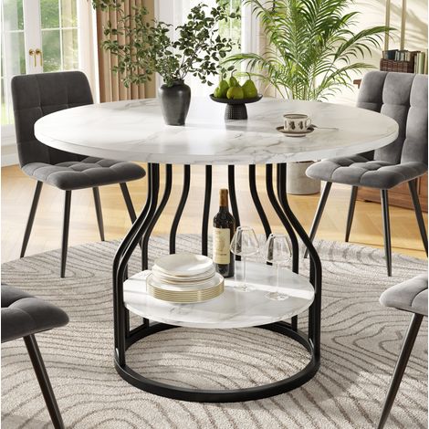 Runder Esstisch 80x80x76 cm schwarz aus MDF mit Marmoreffekt, verstellbaren Füßen und Stauraum (1/5)