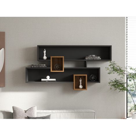Mensola da parete in noce e antracite, 120x75x22 cm, per soggiorno elegante o studio professionale (1/5)