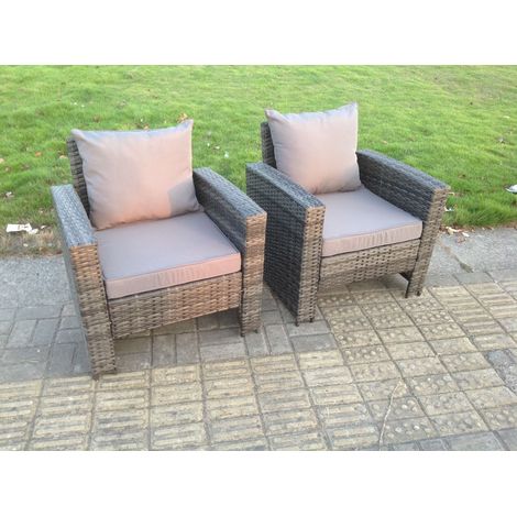 Fimous 2 PC Hoher Rücken Rattan Garten Lehnstuhl Patio Gartenmöbel Dunkelgrau Gemischt (1/3)