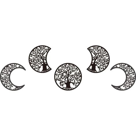 Décoration Murale Phase Lune Orientation Ajustable Style Bohème Lune en Bois Couleur Noire Résistante Ornement Mural pour Salon et Chambre (1/5)