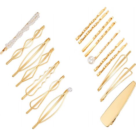 Lot de 17 pinces à cheveux géométriques en métal, accessoires de coiffure pour femmes et filles, mariages et fêtes. (1/5)