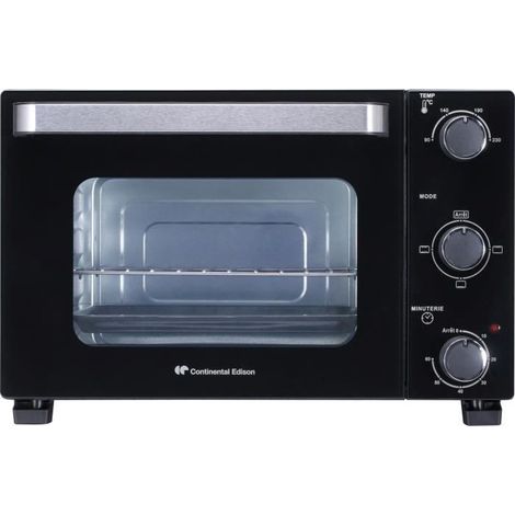 Continental Edison – Minifour électrique 22L noir 1300W – Convection naturelle – Minuterie 60 minutes – Thermostat réglable jusqu'à 230°C