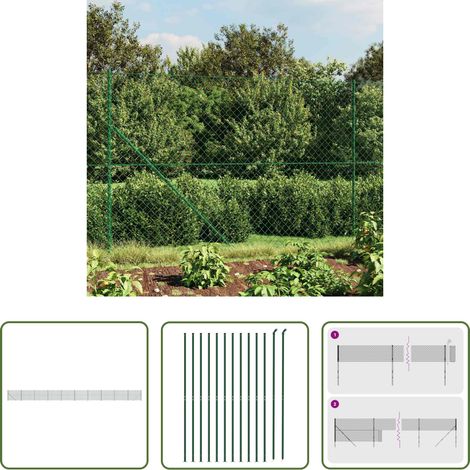 vidaXL Zaunpfosten - Maschendrahtzaun mit Bodenflansch Grün 1,4x25 m (1/5)