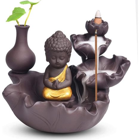 Quemador de incienso de reflujo con cascada de Buda dorado, quemador de incienso de cerámica de Buda dorado para decoración del hogar, la oficina y el dormitorio. (1/5)