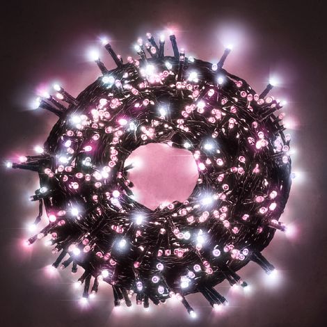 Chaine a' cordes Luccika Home se'rie 9 mt de 180 lumie'res de sapin de Noel a' led blanc glace et rose cable vert 31V avec 8 jeux de lumie're et me'moire IP44 pour une utilisation en inte'rieur et en (1/2)