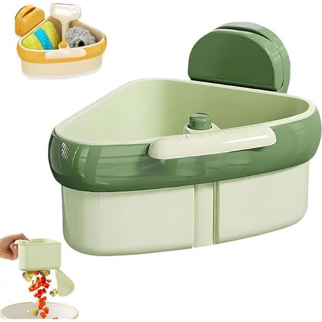 Filtre d’évier d’angle, panier de filtre d’évier, panier de vidange de type poussoir avec ventouse 2026, égoutteur de nourriture pour évier, assistant filtre d’angle (vert)