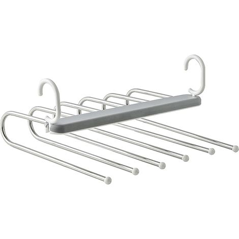 6-stöckiger, klappbarer Hosenständer aus Edelstahl, multifunktionaler Organizer für Kleiderschrank und Badezimmer, Grau (1/5)