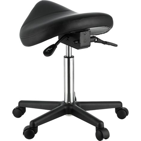 Tabouret Selle à Roulettes, Capacité 181,4 kg, Réglable en Hauteur, Cuir PU Épaissi, Pivotant, pour Salon, Spa, Tatouage, Clinique, Noir (1/5)