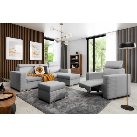 Ecksofa inkl. Hocker und Sessel CANTON Stoff Liverpool Aschgrau Ottomane Rechts (1/4)