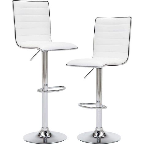 Set 2 Sgabelli Cucina Regolabile Seduta Pelle Sgabello Girevole Casa Bar Bianco (1/5)