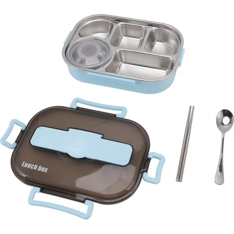 Lunchbox aus Edelstahl, Thermoskanne mit Suppenschüssel, Essstäbchen und Löffel für Erwachsene und Kinder, Blau (1/5)